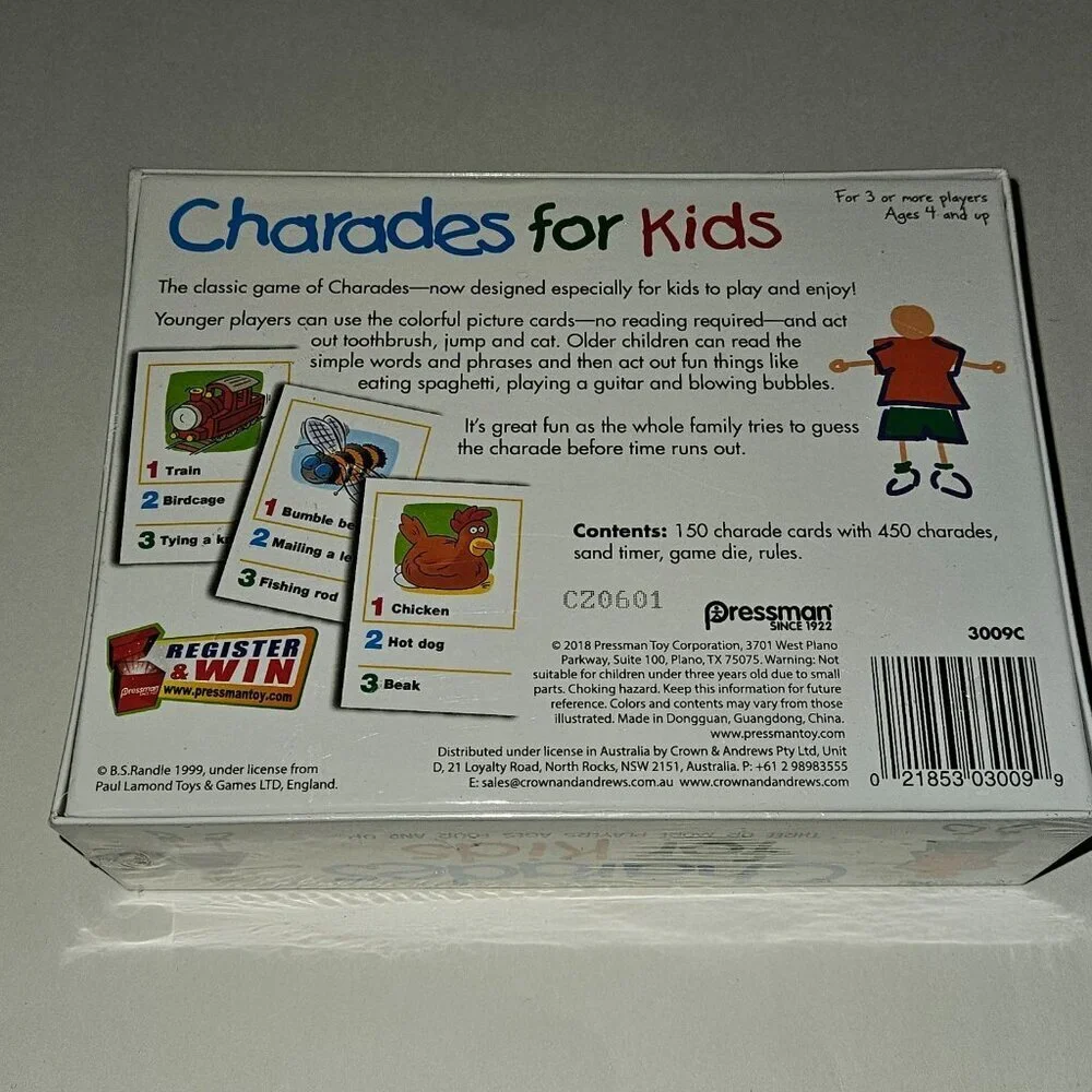 NEW Charades for Kids Game Pressman Cards Timer Die Rules FACTORY SEALED